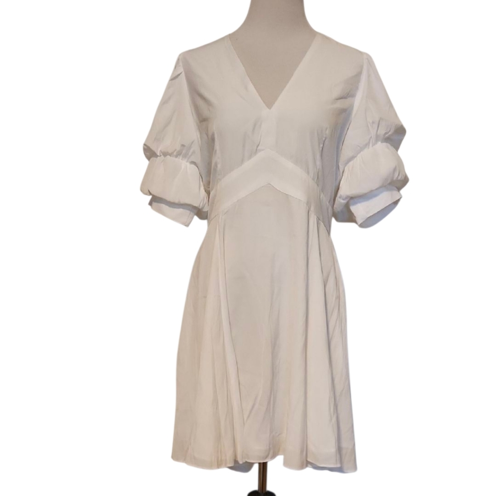 1. State White V-Neck Puff Sleeve Mini Dress